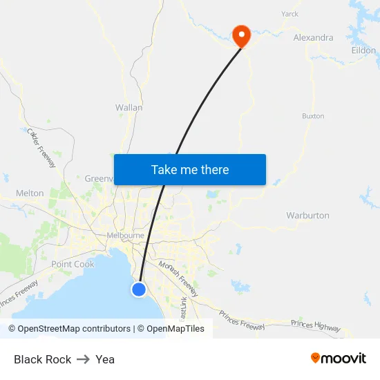 Black Rock to Yea map