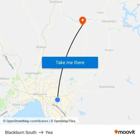Blackburn South to Yea map