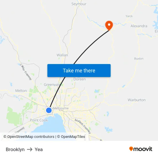 Brooklyn to Yea map