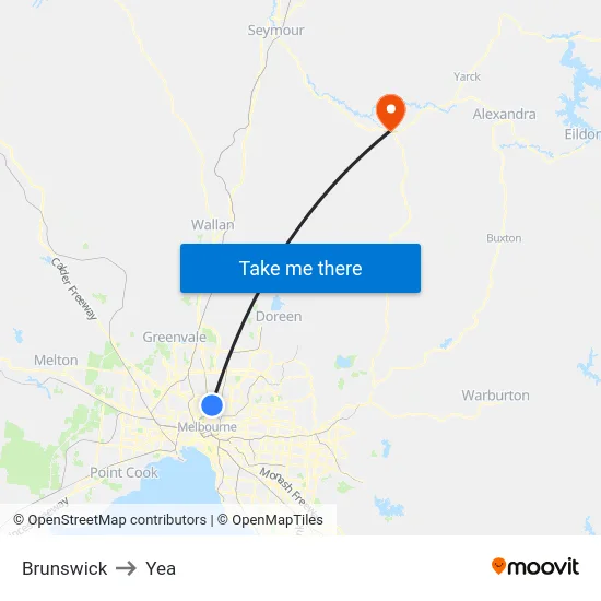 Brunswick to Yea map