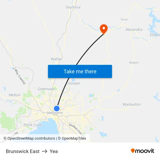 Brunswick East to Yea map
