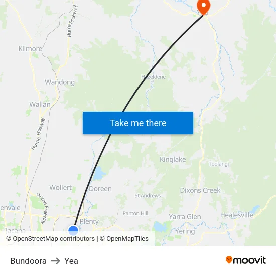 Bundoora to Yea map