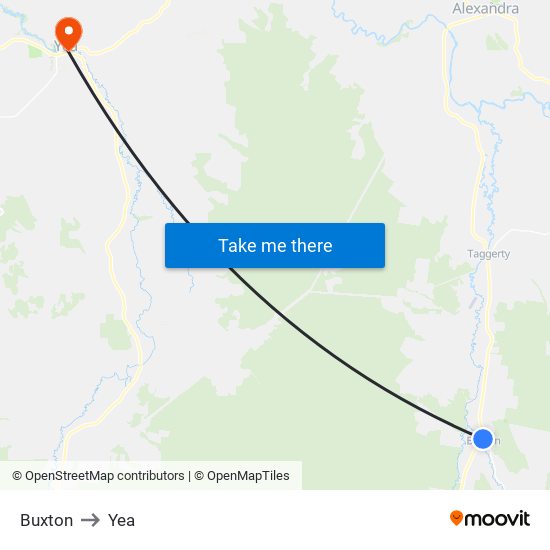 Buxton to Yea map