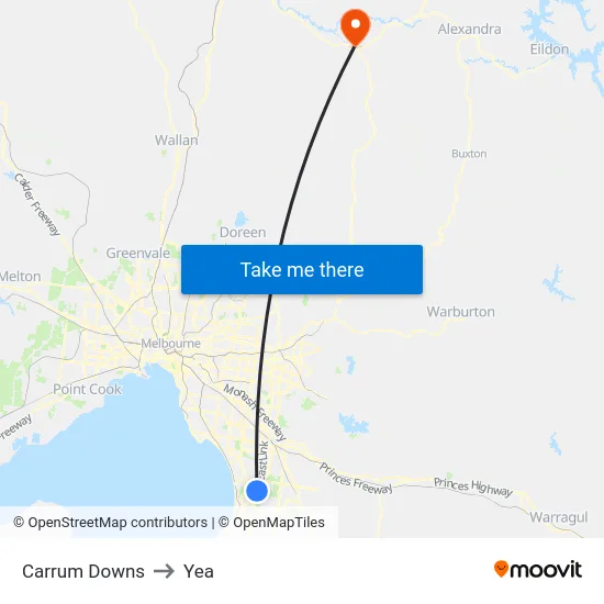 Carrum Downs to Yea map