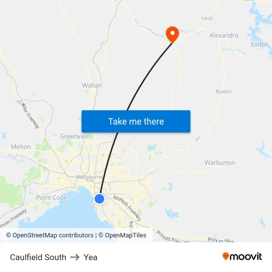Caulfield South to Yea map