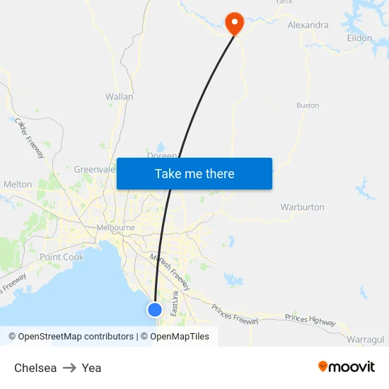 Chelsea to Yea map