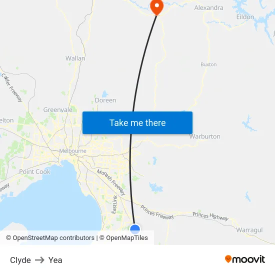 Clyde to Yea map