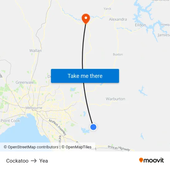 Cockatoo to Yea map