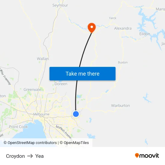 Croydon to Yea map