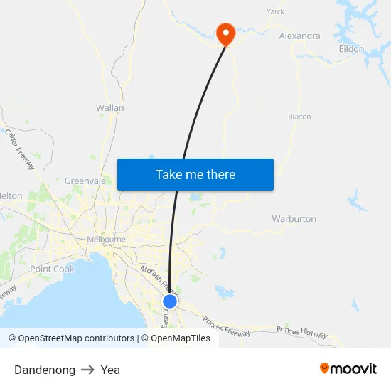 Dandenong to Yea map