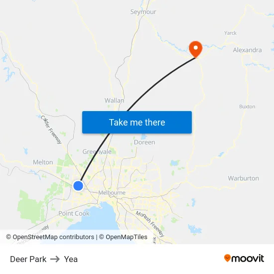 Deer Park to Yea map