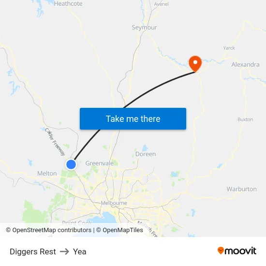 Diggers Rest to Yea map