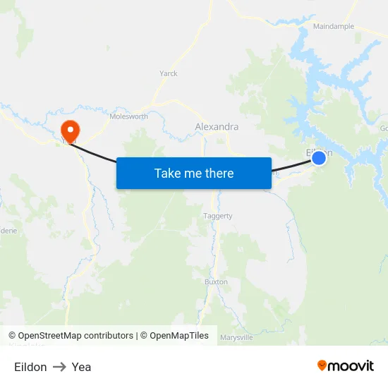 Eildon to Yea map