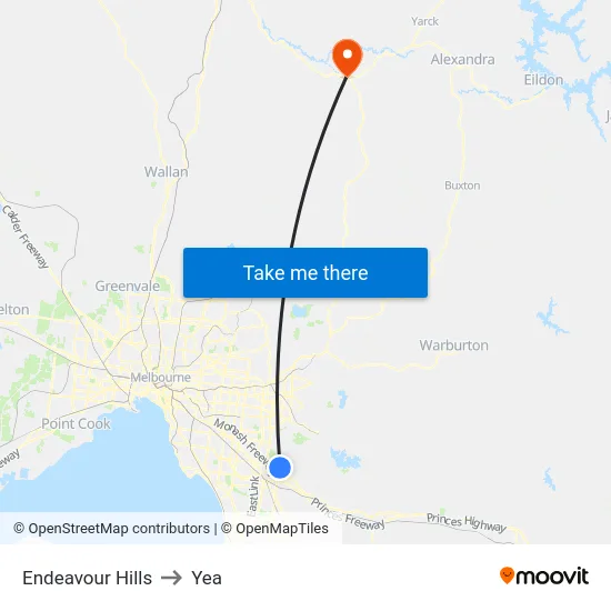 Endeavour Hills to Yea map