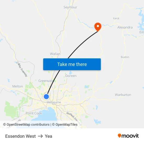 Essendon West to Yea map
