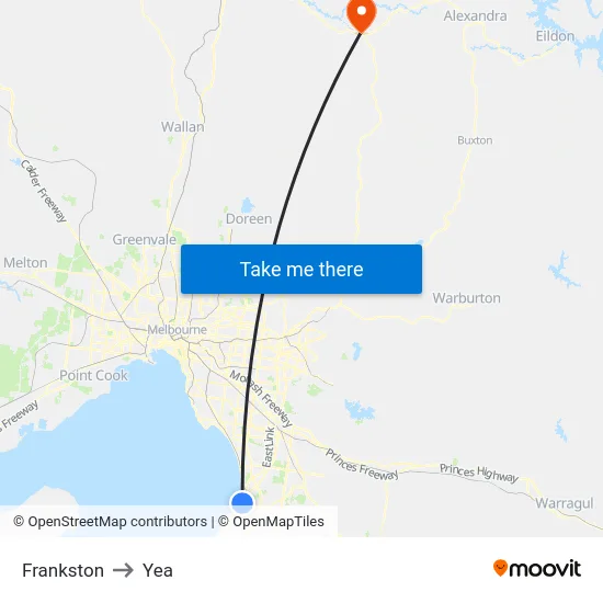 Frankston to Yea map