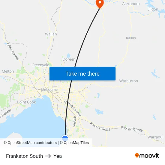 Frankston South to Yea map