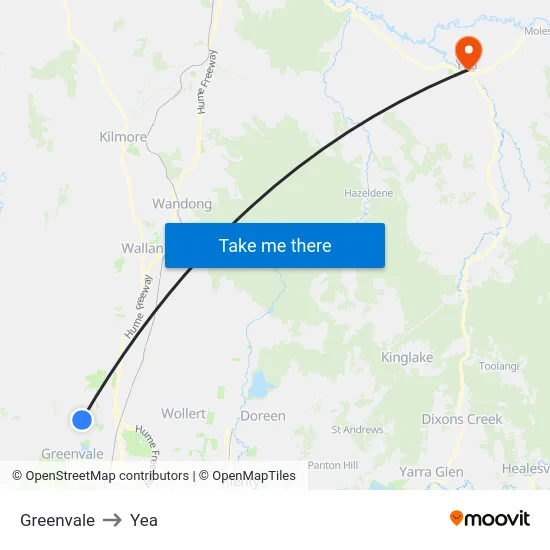 Greenvale to Yea map