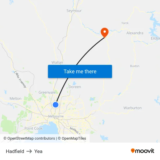 Hadfield to Yea map