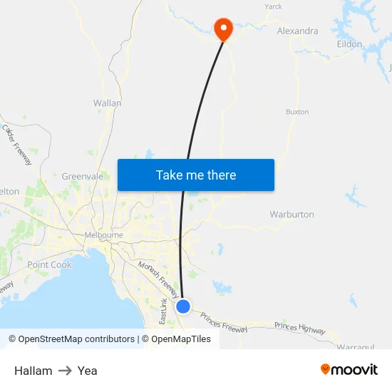 Hallam to Yea map