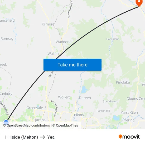 Hillside (Melton) to Yea map