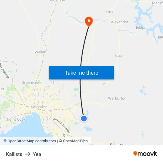Kallista to Yea map