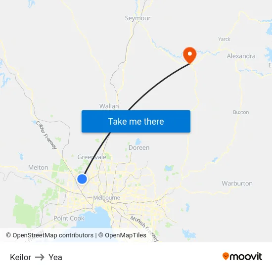 Keilor to Yea map