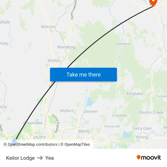 Keilor Lodge to Yea map