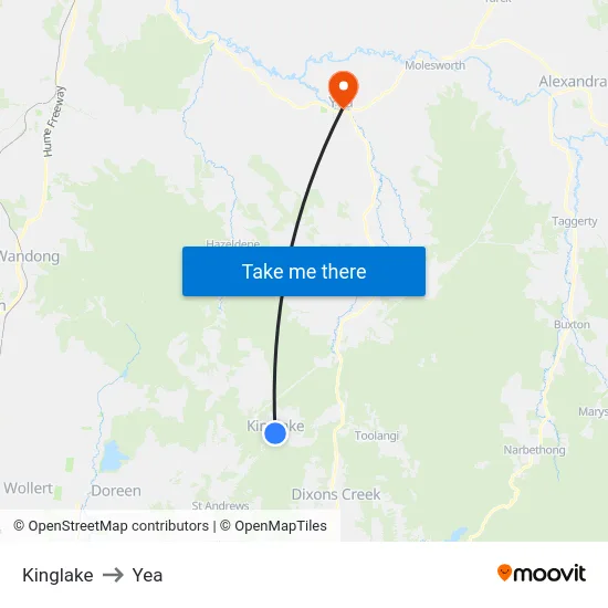 Kinglake to Yea map