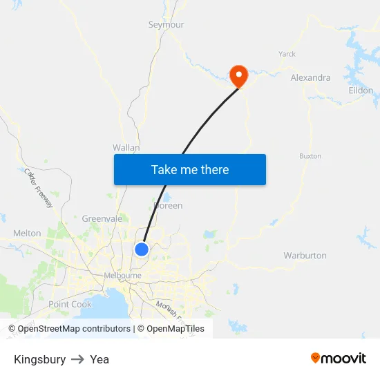 Kingsbury to Yea map