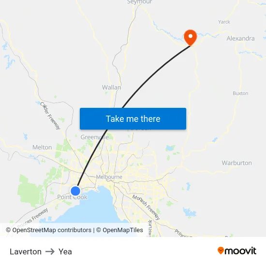 Laverton to Yea map