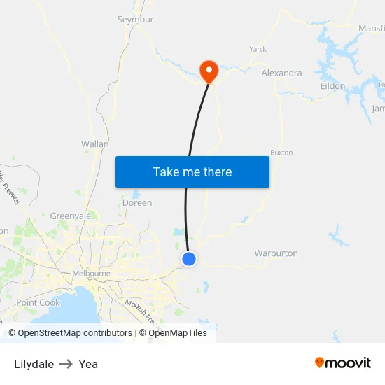 Lilydale to Yea map