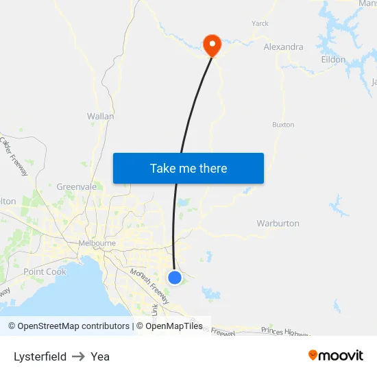 Lysterfield to Yea map
