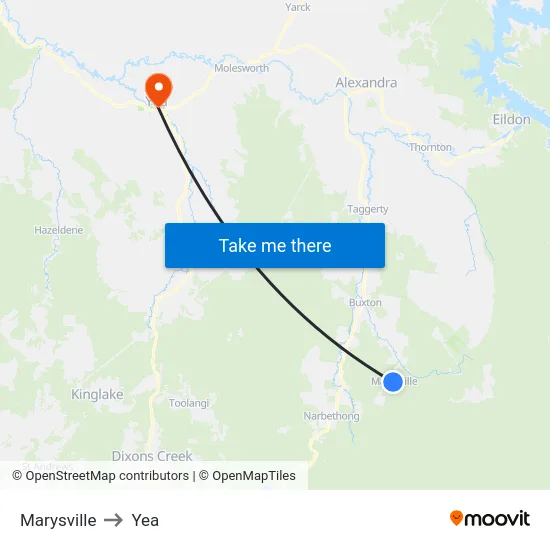 Marysville to Yea map