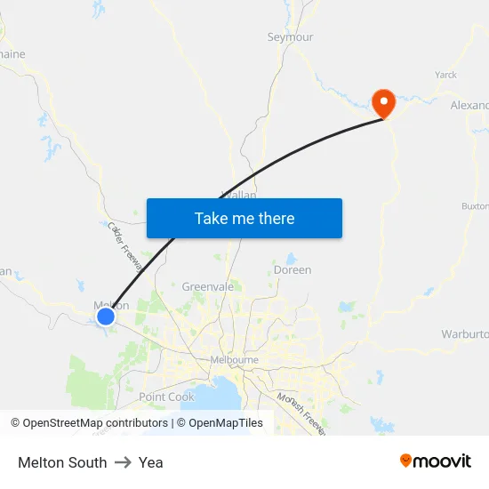 Melton South to Yea map