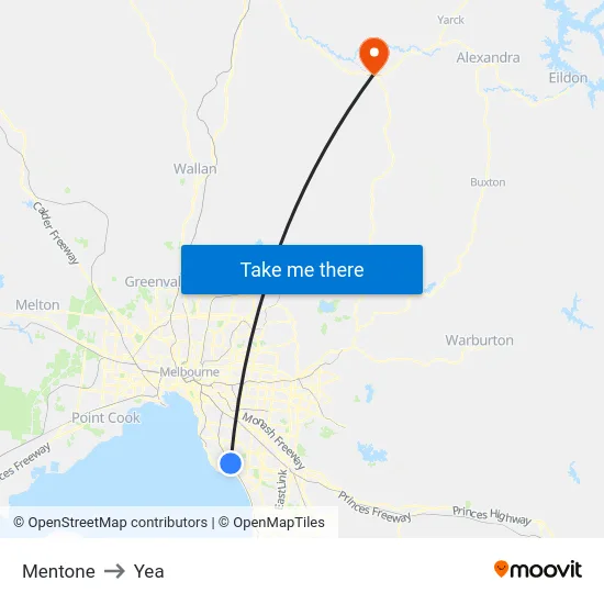 Mentone to Yea map