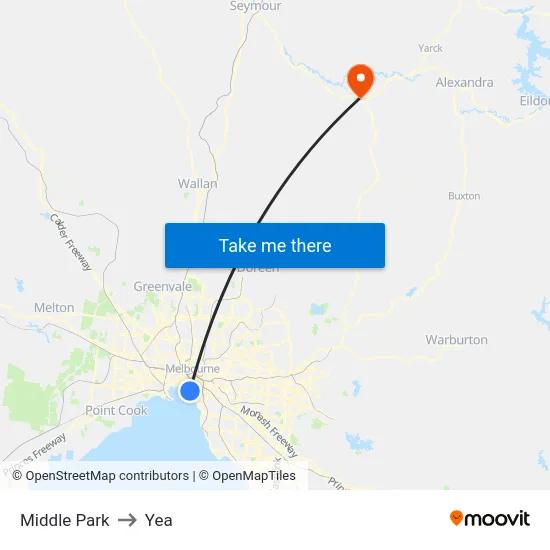 Middle Park to Yea map
