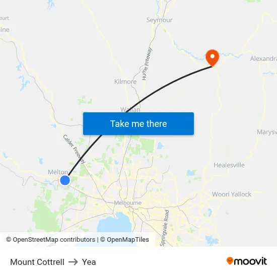 Mount Cottrell to Yea map