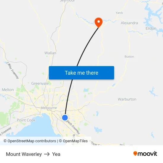 Mount Waverley to Yea map