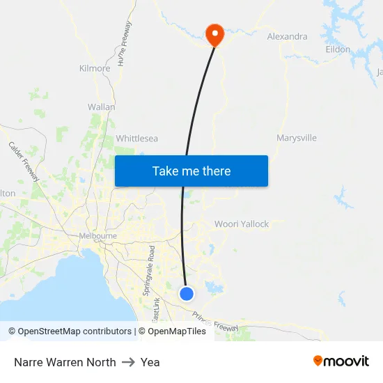 Narre Warren North to Yea map