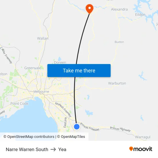 Narre Warren South to Yea map