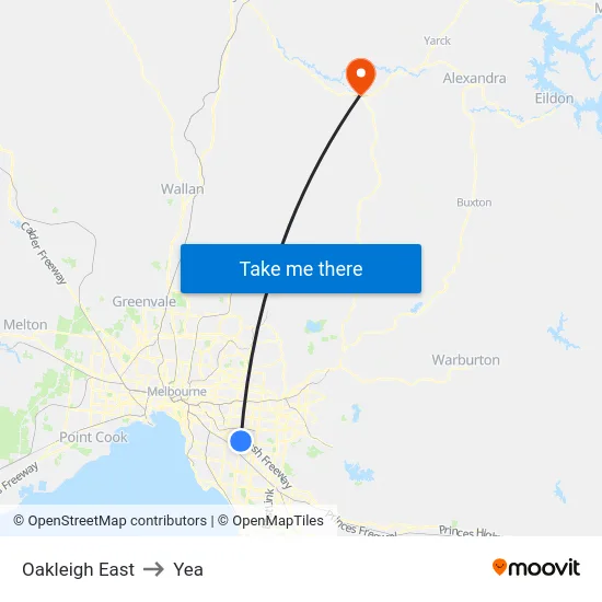 Oakleigh East to Yea map