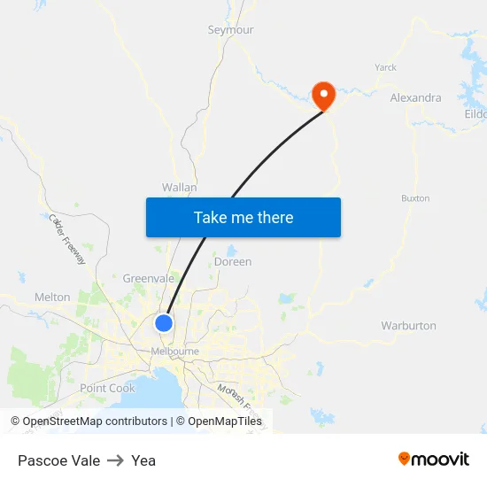 Pascoe Vale to Yea map