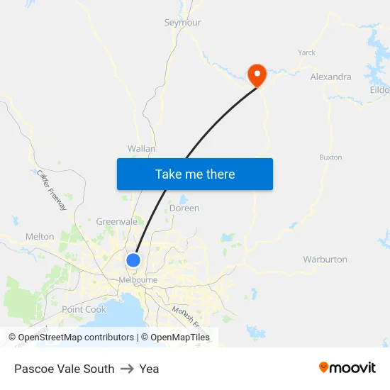 Pascoe Vale South to Yea map