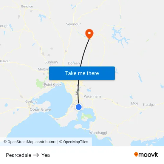 Pearcedale to Yea map