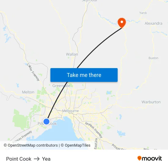 Point Cook to Yea map