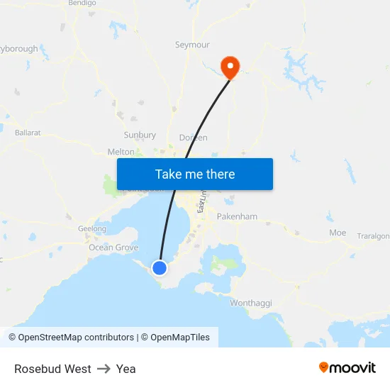 Rosebud West to Yea map