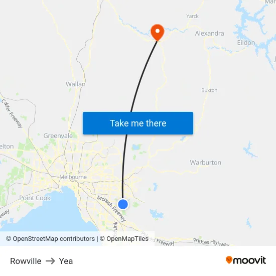 Rowville to Yea map