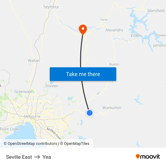 Seville East to Yea map