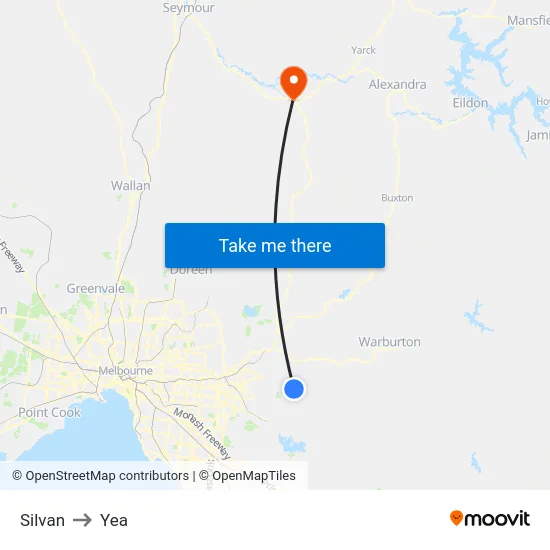 Silvan to Yea map